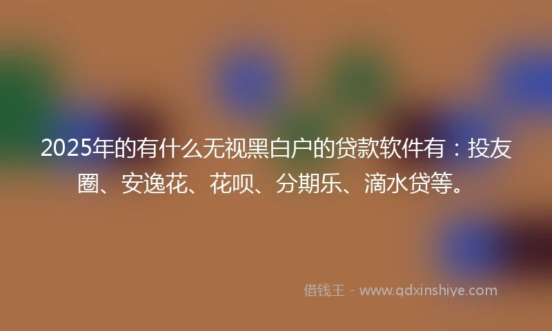 2025年的有什么无视黑白户的贷款软件有：投友圈、安逸花、花呗、分期乐、滴水贷等。