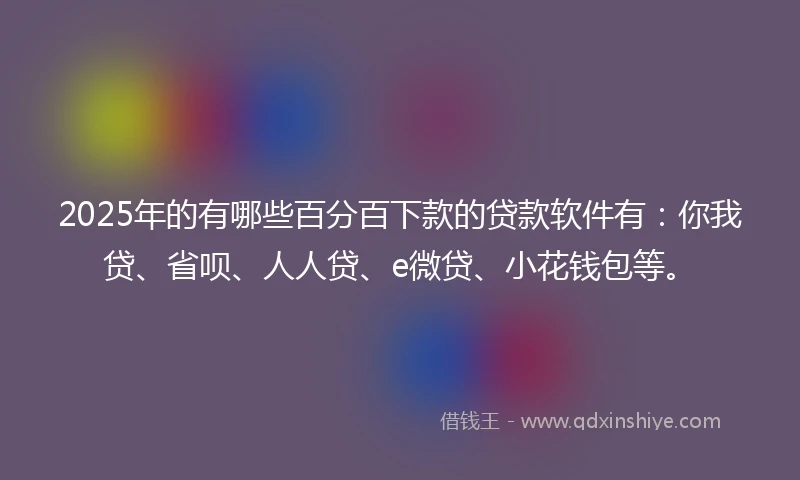 2025年的有哪些百分百下款的贷款软件有：你我贷、省呗、人人贷、e微贷、小花钱包等。