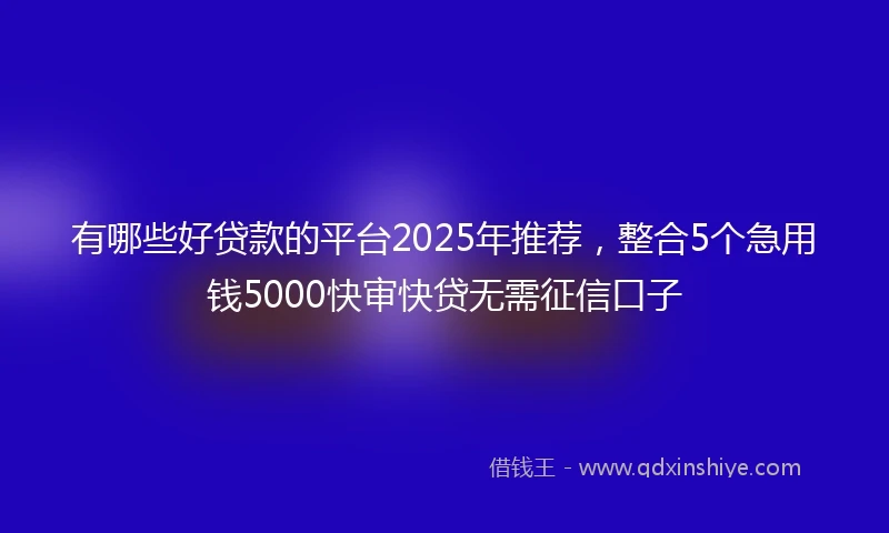 有哪些好贷款的平台2025年推荐,整合5个急用钱5000快审快贷无需征信口子