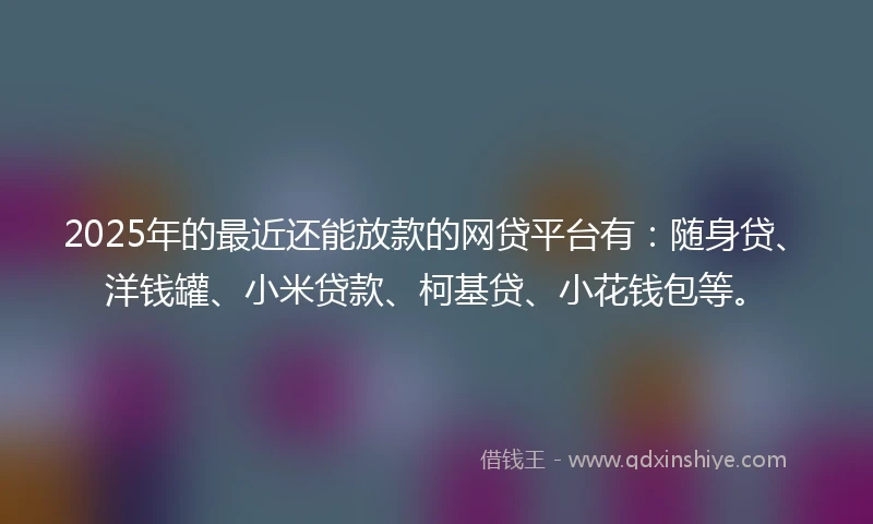 2025年的最近还能放款的网贷平台有:随身贷、洋钱罐、小米贷款、柯基贷、小花钱包等。