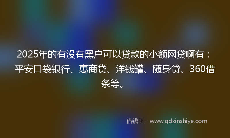 2025年的有没有黑户可以贷款的小额网贷啊有：平安口袋银行、惠商贷、洋钱罐、随身贷、360借条等。