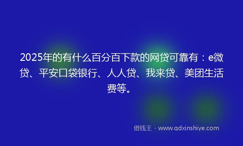 2025年的有什么百分百下款的网贷可靠有：e微贷、平安口袋银行、人人贷、我来贷、美团生活费等。