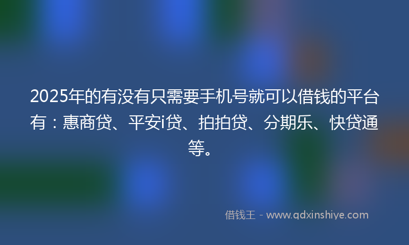 2025年的有没有只需要手机号就可以借钱的平台有：惠商贷、平安i贷、拍拍贷、分期乐、快贷通等。