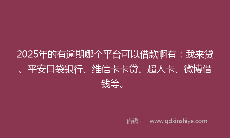 2025年的有逾期哪个平台可以借款啊有:我来贷、平安口袋银行、维信卡卡贷、超人卡、微博借钱等。