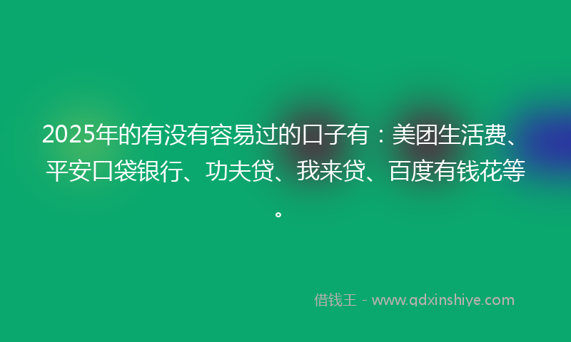 2025年的有没有容易过的口子有：美团生活费、平安口袋银行、功夫贷、我来贷、百度有钱花等。
