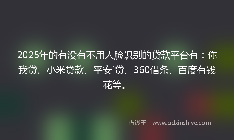 2025年的有没有不用人脸识别的贷款平台有：你我贷、小米贷款、平安i贷、360借条、百度有钱花等。