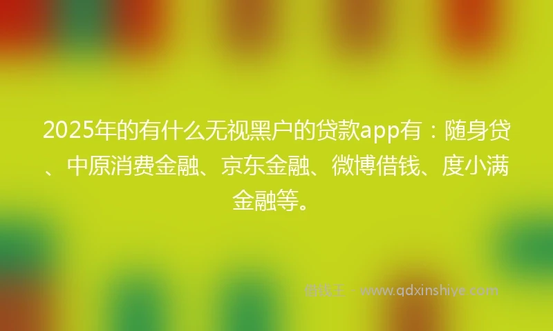 2025年的有什么无视黑户的贷款app有：随身贷、中原消费金融、京东金融、微博借钱、度小满金融等。