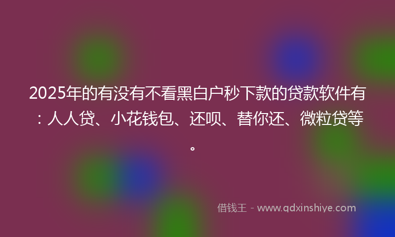 2025年的有没有不看黑白户秒下款的贷款软件有：人人贷、小花钱包、还呗、替你还、微粒贷等。