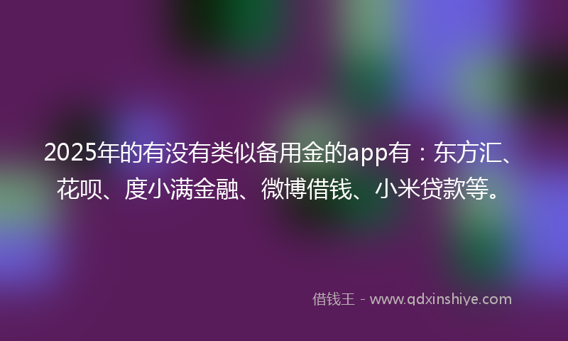 2025年的有没有类似备用金的app有：东方汇、花呗、度小满金融、微博借钱、小米贷款等。