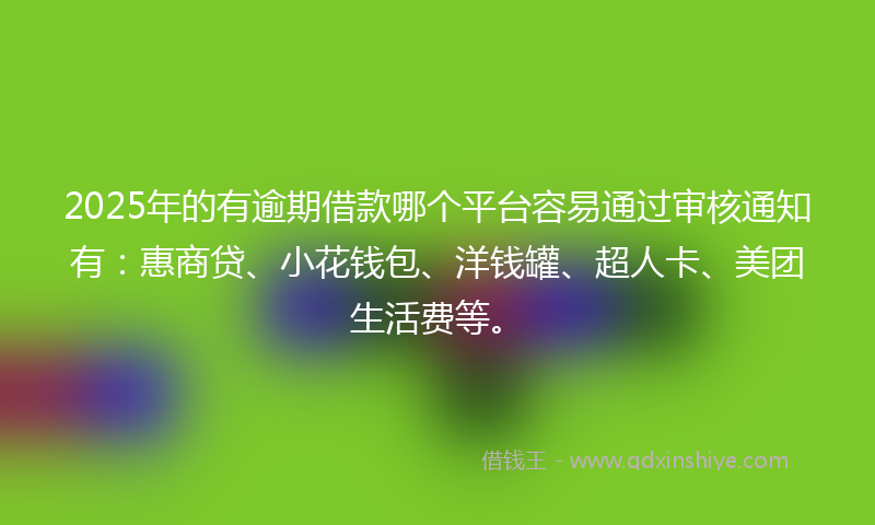 2025年的有逾期借款哪个平台容易通过审核通知有：惠商贷、小花钱包、洋钱罐、超人卡、美团生活费等。