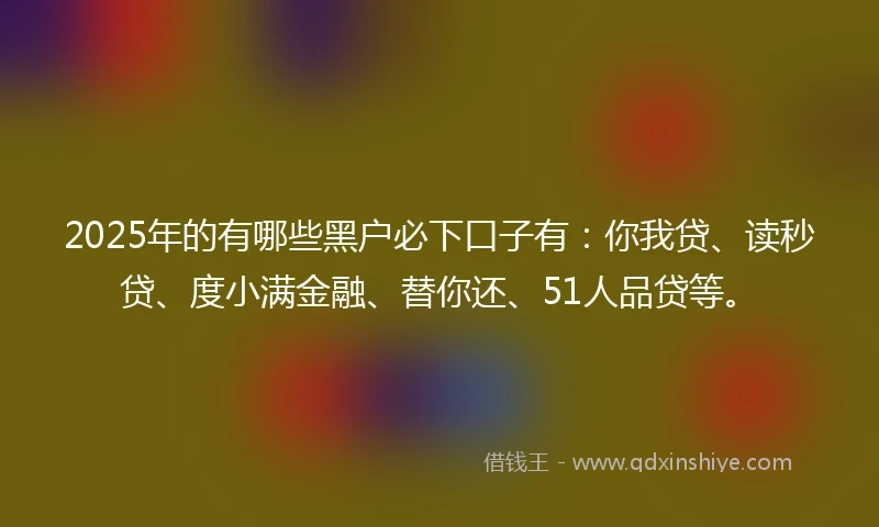 2025年的有哪些黑户必下口子有：你我贷、读秒贷、度小满金融、替你还、51人品贷等。