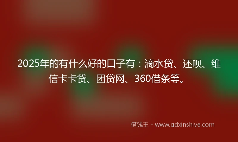 2025年的有什么好的口子有：滴水贷、还呗、维信卡卡贷、团贷网、360借条等。