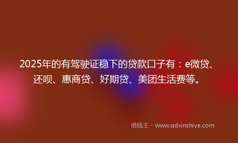 2025年的有驾驶证稳下的贷款口子有：e微贷、还呗、惠商贷、好期贷、美团生活费等。
