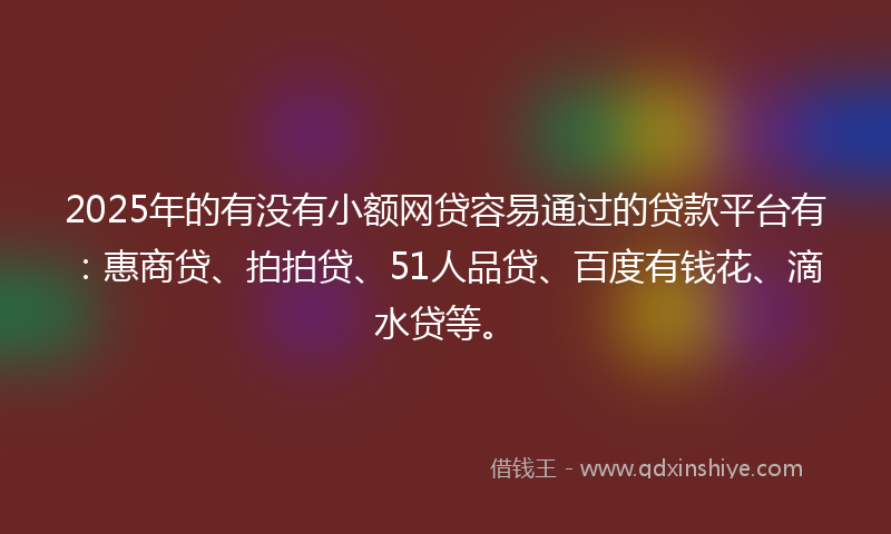 2025年的有没有小额网贷容易通过的贷款平台有:惠商贷、拍拍贷、51人品贷、百度有钱花、滴水贷等。