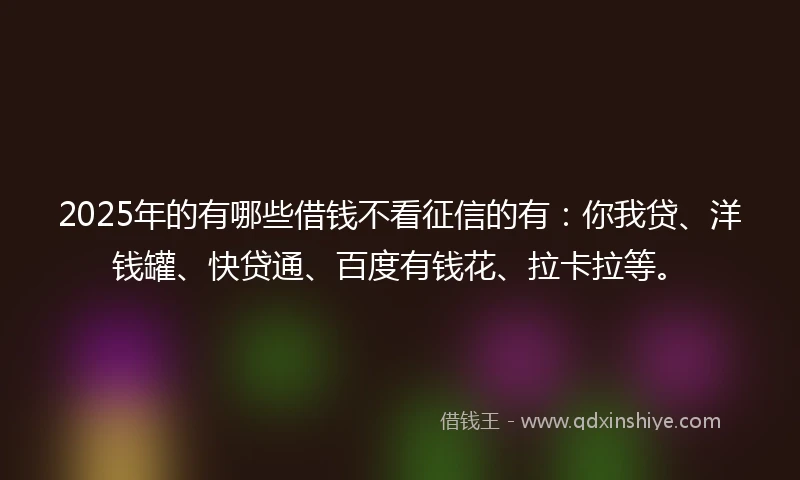 2025年的有哪些借钱不看征信的有:你我贷、洋钱罐、快贷通、百度有钱花、拉卡拉等。