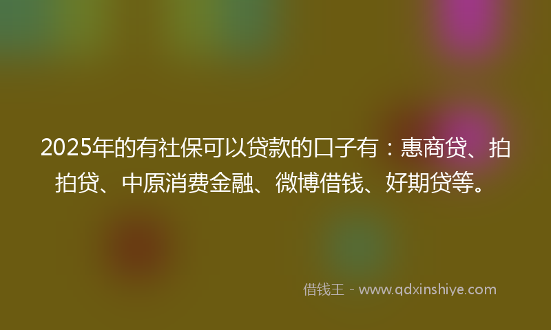 2025年的有社保可以贷款的口子有：惠商贷、拍拍贷、中原消费金融、微博借钱、好期贷等。