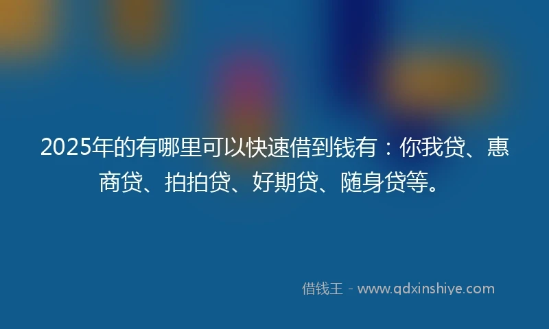 2025年的有哪里可以快速借到钱有：你我贷、惠商贷、拍拍贷、好期贷、随身贷等。