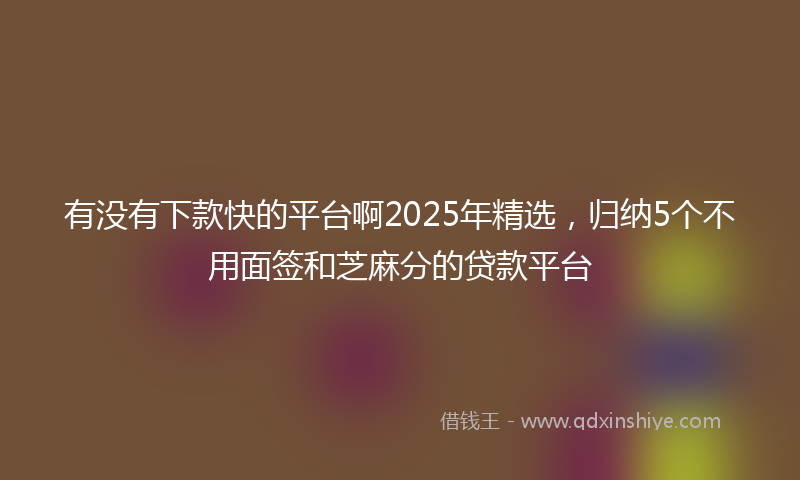 有没有下款快的平台啊2025年精选，归纳5个不用面签和芝麻分的贷款平台
