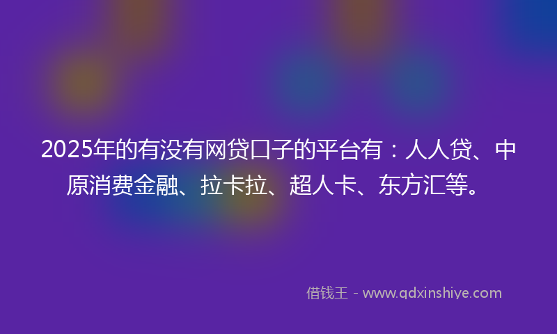 2025年的有没有网贷口子的平台有：人人贷、中原消费金融、拉卡拉、超人卡、东方汇等。