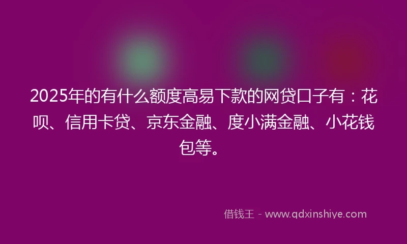 2025年的有什么额度高易下款的网贷口子有：花呗、信用卡贷、京东金融、度小满金融、小花钱包等。
