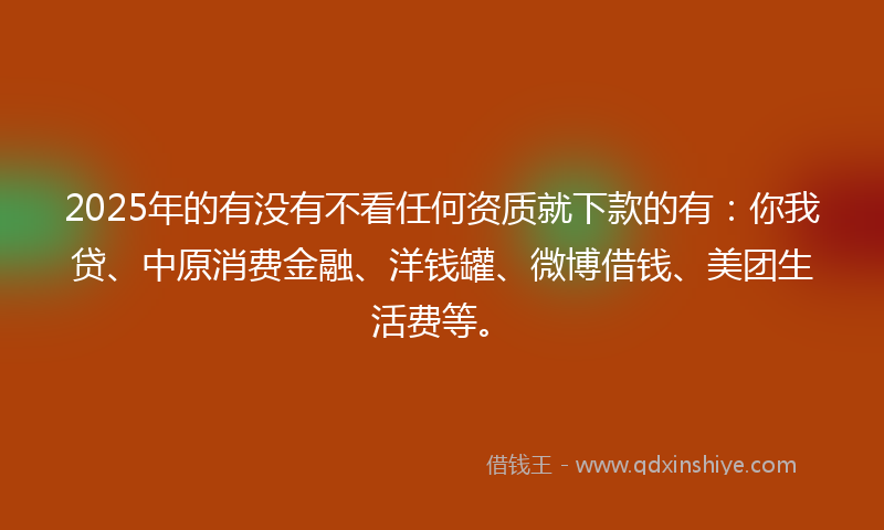 2025年的有没有不看任何资质就下款的有：你我贷、中原消费金融、洋钱罐、微博借钱、美团生活费等。