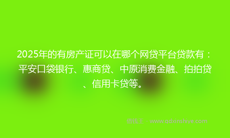 2025年的有房产证可以在哪个网贷平台贷款有：平安口袋银行、惠商贷、中原消费金融、拍拍贷、信用卡贷等。
