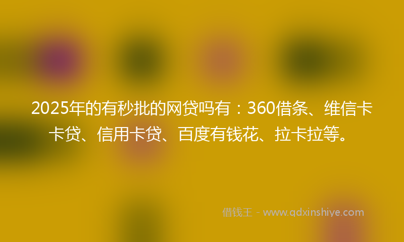 2025年的有秒批的网贷吗有：360借条、维信卡卡贷、信用卡贷、百度有钱花、拉卡拉等。
