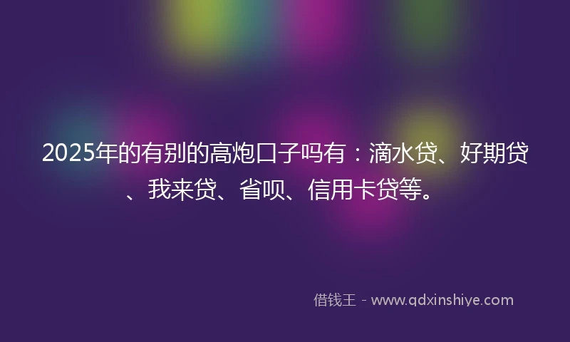2025年的有别的高炮口子吗有：滴水贷、好期贷、我来贷、省呗、信用卡贷等。
