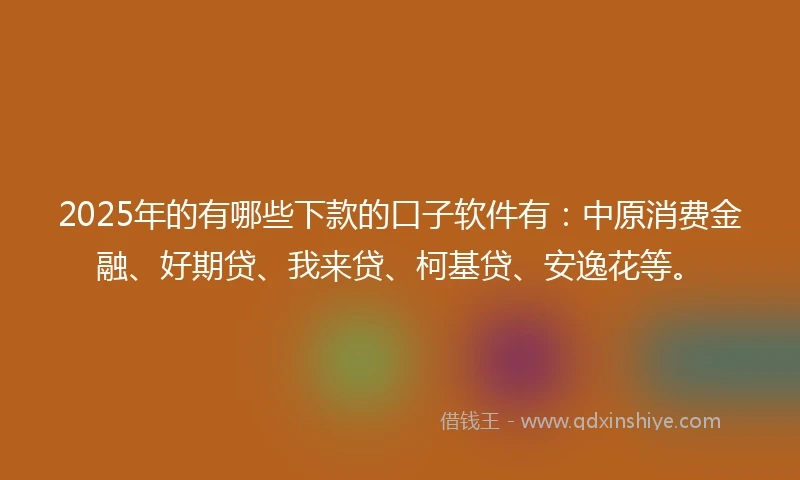 2025年的有哪些下款的口子软件有：中原消费金融、好期贷、我来贷、柯基贷、安逸花等。