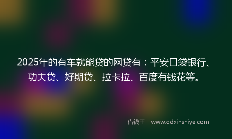 2025年的有车就能贷的网贷有：平安口袋银行、功夫贷、好期贷、拉卡拉、百度有钱花等。
