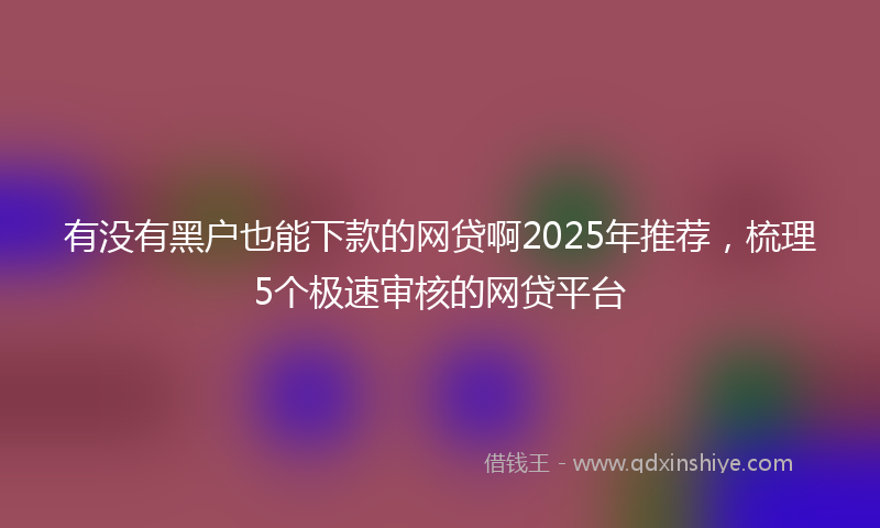 有没有黑户也能下款的网贷啊2025年推荐，梳理5个极速审核的网贷平台