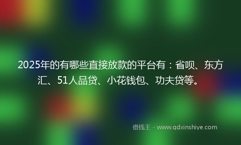 2025年的有哪些直接放款的平台有：省呗、东方汇、51人品贷、小花钱包、功夫贷等。