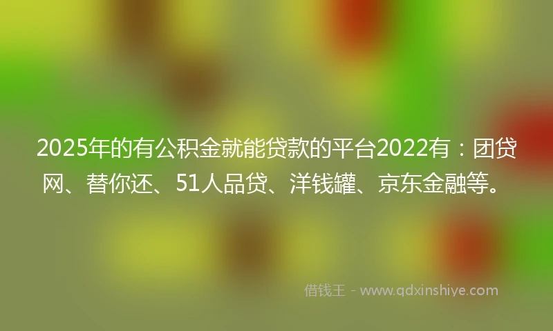 2025年的有公积金就能贷款的平台2022有：团贷网、替你还、51人品贷、洋钱罐、京东金融等。