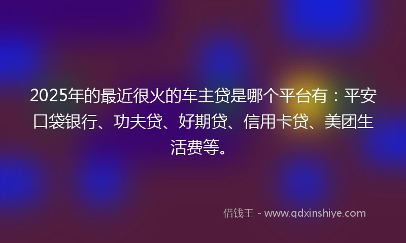 2025年的最近很火的车主贷是哪个平台有:平安口袋银行、功夫贷、好期贷、信用卡贷、美团生活费等。