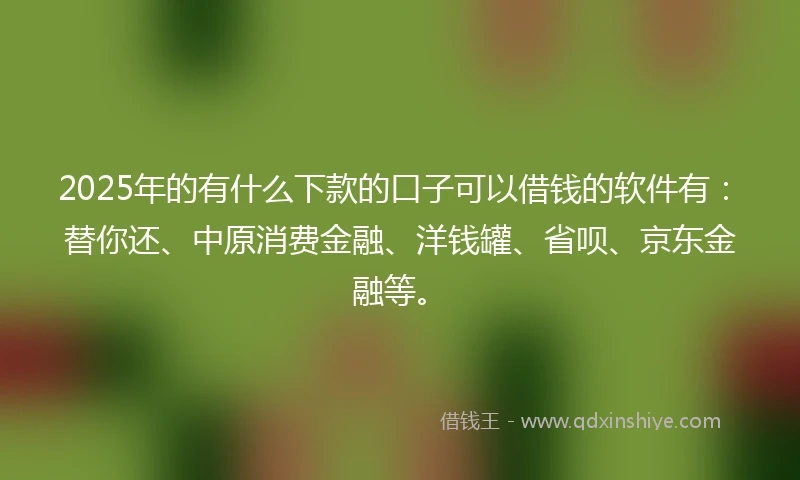 2025年的有什么下款的口子可以借钱的软件有：替你还、中原消费金融、洋钱罐、省呗、京东金融等。