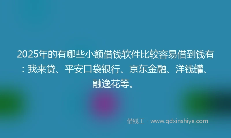 2025年的有哪些小额借钱软件比较容易借到钱有：我来贷、平安口袋银行、京东金融、洋钱罐、融逸花等。