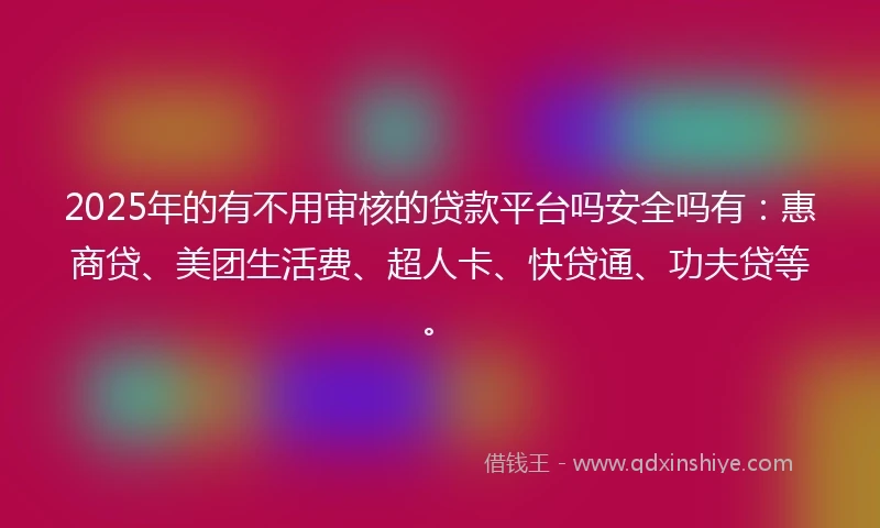 2025年的有不用审核的贷款平台吗安全吗有：惠商贷、美团生活费、超人卡、快贷通、功夫贷等。
