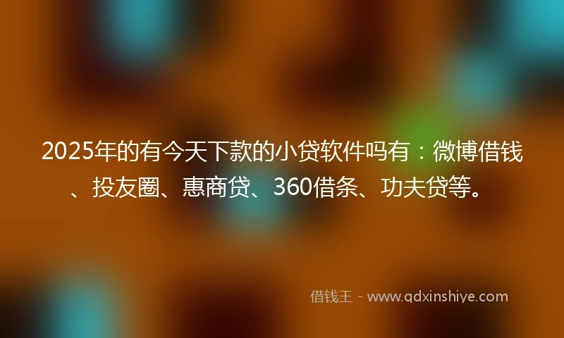 2025年的有今天下款的小贷软件吗有：微博借钱、投友圈、惠商贷、360借条、功夫贷等。