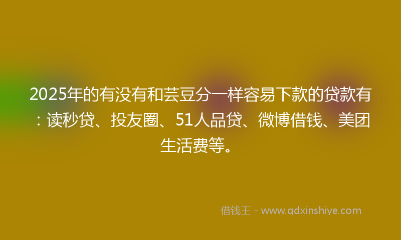 2025年的有没有和芸豆分一样容易下款的贷款有：读秒贷、投友圈、51人品贷、微博借钱、美团生活费等。