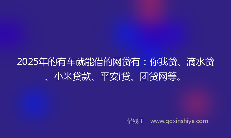 2025年的有车就能借的网贷有：你我贷、滴水贷、小米贷款、平安i贷、团贷网等。
