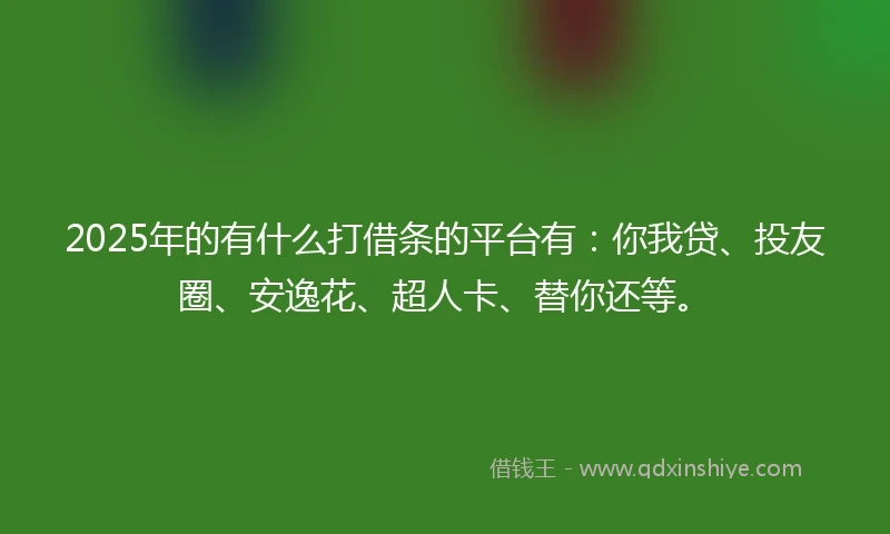 2025年的有什么打借条的平台有：你我贷、投友圈、安逸花、超人卡、替你还等。