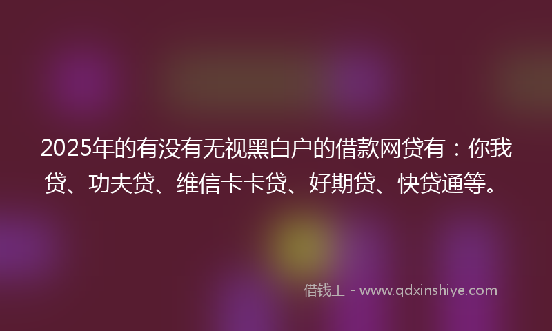 2025年的有没有无视黑白户的借款网贷有：你我贷、功夫贷、维信卡卡贷、好期贷、快贷通等。