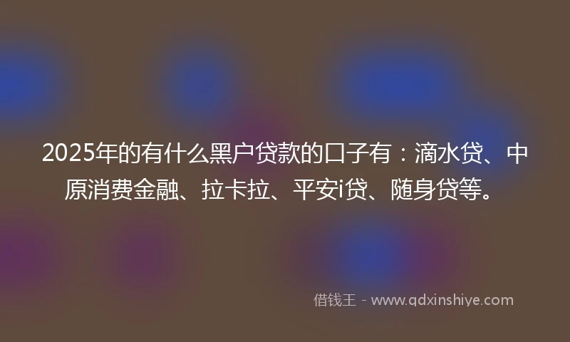 2025年的有什么黑户贷款的口子有：滴水贷、中原消费金融、拉卡拉、平安i贷、随身贷等。