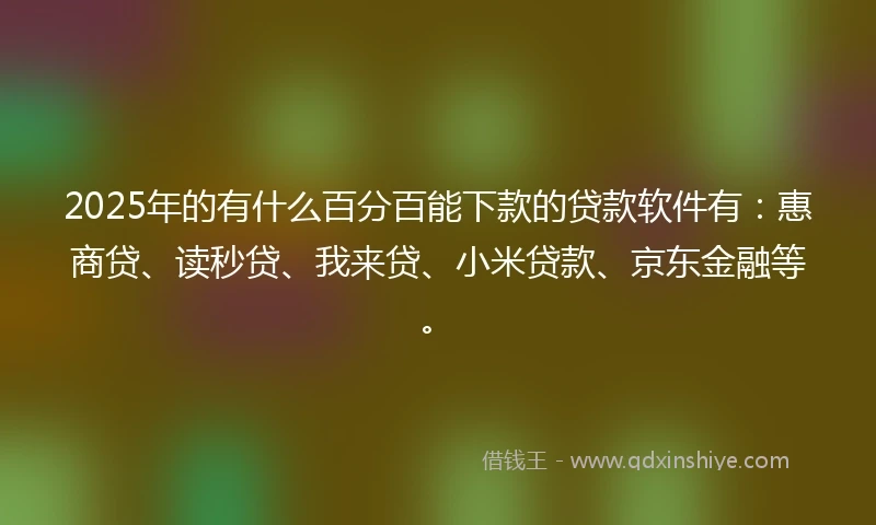 2025年的有什么百分百能下款的贷款软件有：惠商贷、读秒贷、我来贷、小米贷款、京东金融等。