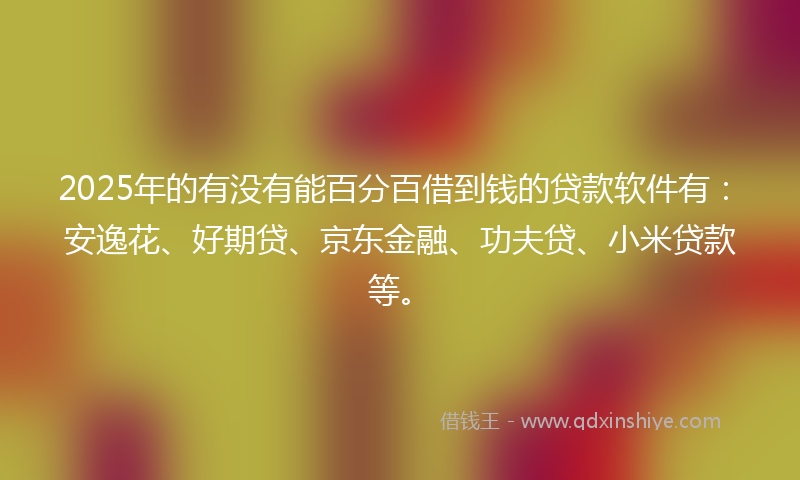 2025年的有没有能百分百借到钱的贷款软件有：安逸花、好期贷、京东金融、功夫贷、小米贷款等。