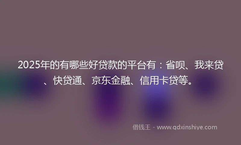 2025年的有哪些好贷款的平台有：省呗、我来贷、快贷通、京东金融、信用卡贷等。