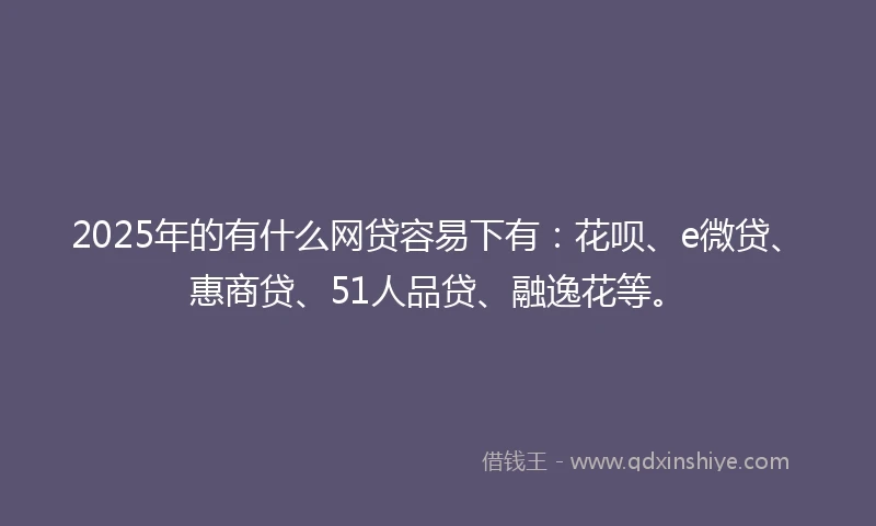 2025年的有什么网贷容易下有:花呗、e微贷、惠商贷、51人品贷、融逸花等。