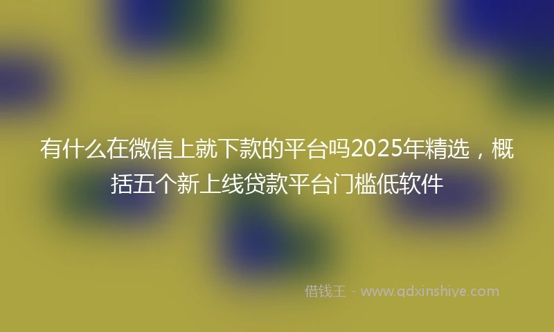有什么在微信上就下款的平台吗2025年精选，概括五个新上线贷款平台门槛低软件