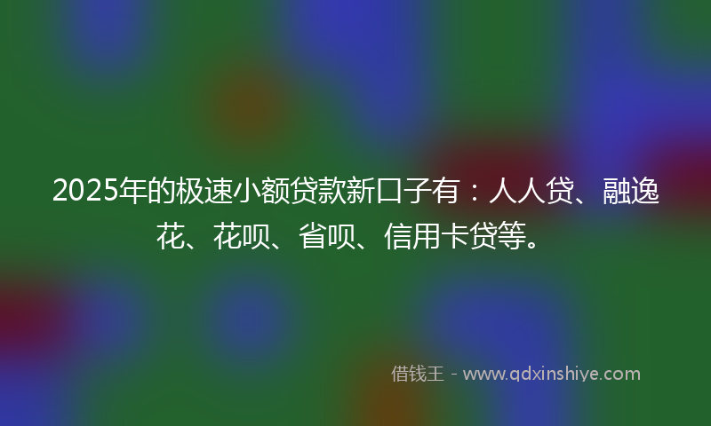 2025年的极速小额贷款新口子有：人人贷、融逸花、花呗、省呗、信用卡贷等。