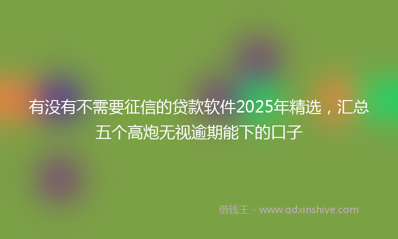 有没有不需要征信的贷款软件2025年精选，汇总五个高炮无视逾期能下的口子